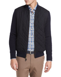 Peter Millar Quilted Wool Cotton Bomber Jacket Navy