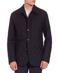 Navy Quilted Wool Coat