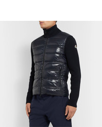 Moncler Panelled Virgin Wool Blend And Quilted Shell Down Zip Up Cardigan