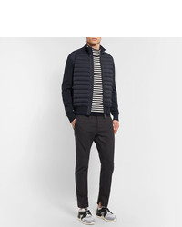 Moncler Slim Fit Panelled Cotton Blend Jersey And Quilted Shell Down Zip Up Sweater