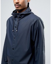 Rains Long Hooded Jacket Waterproof In Navy