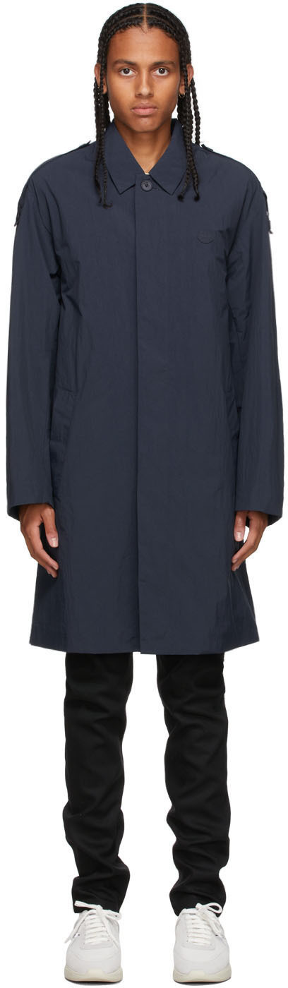 Kenzo Navy Packable Mac Coat, $785 | SSENSE | Lookastic