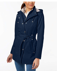Nautica Petite Layered Hooded Belted Raincoat
