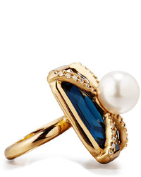 Oscar de la Renta Pearly Crystal Octagon Statet Ring Dark Blue