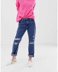 New Look Boyfriend Jeans With Rips In Blue
