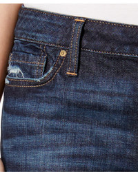 Tommy Hilfiger Ripped Flannel Inset Boyfriend Jeans Dark Wash