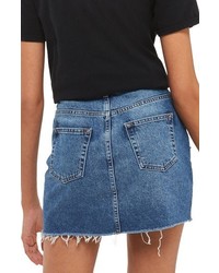 Topshop Stud Rip Denim Miniskirt