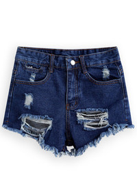 Ripped Fringe Denim Shorts, $20 | Romwe | Lookastic