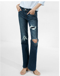Navy Ripped Flare Jeans