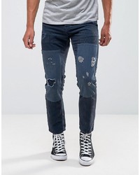 ASOS DESIGN Asos Slim Jeans In Blue Cord With Rips And Patches