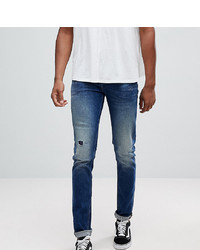 ASOS DESIGN Asos Tall Skinny Jeans In Dark Wash Blue With Abrasions
