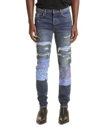 Amiri Bandana Art Patch Thrasher Ripped Skinny Jeans In Deep Classic At Nordstrom