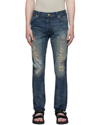RRL Blue High Slim Fit Hand Repaired Jeans