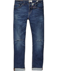 River Island Blue Only Sons Ripped Knee Skinny Jeans