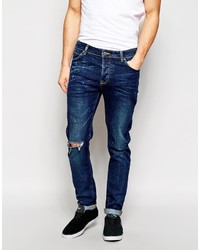 Asos Brand Skinny Jeans In Dark Wash With Rips