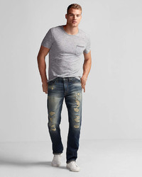 Express Classic Straight Medium Wash Destroyed 100% Cotton Jeans