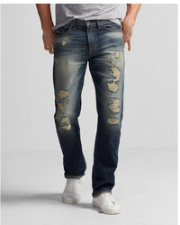 Express Classic Straight Medium Wash Destroyed 100% Cotton Jeans