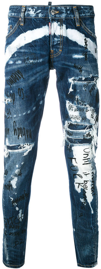 DSQUARED2 Distressed Graffiti Jeans 