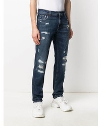 Dolce & Gabbana Embossed Logo Ripped Slim Fit Jeans
