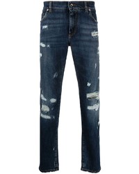 Dolce & Gabbana Embossed Logo Ripped Slim Fit Jeans