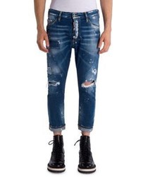 DSQUARED2 Glamhead Distressed Straight Roll Up Jeans