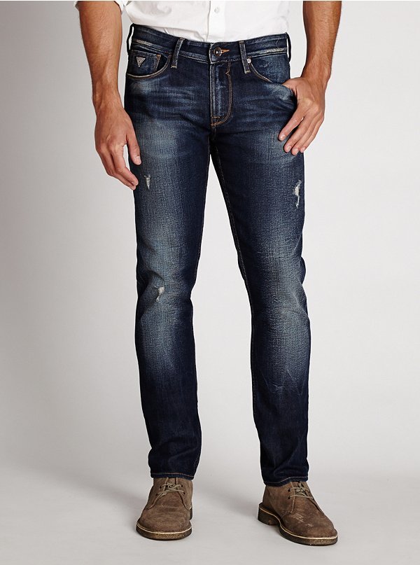 GUESS Slim Tapered Jeans In Davison Destroy Wash | Where to buy & how ...