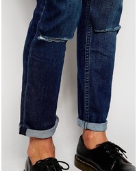 Cheap Monday Jeans Dropped Crotch Skinny Fit Prosper Mid Wash Knee Rips