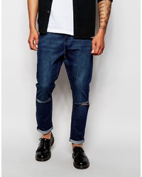 Cheap Monday Jeans Dropped Crotch Skinny Fit Prosper Mid Wash Knee Rips