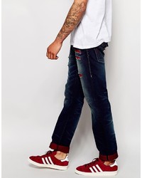 True Religion Jeans Rocco Slim Fit Back Flap Dark Distressed