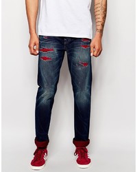 True Religion Jeans Rocco Slim Fit Back Flap Dark Distressed