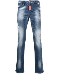 Philipp Plein Logo Print Distressed Jeans