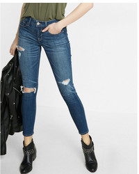 Express Mid Rise Distressed Stretch Cropped Jean Leggings