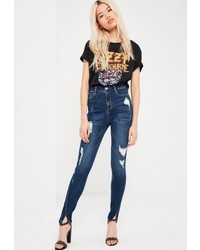 Missguided Blue Twisted Seam Ripped Jeans