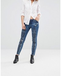 Blank NYC Print Slim Jeans With Ripped Knees And Raw Hem