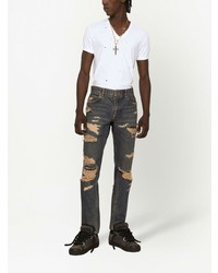 Dolce & Gabbana Ripped Detail Slim Fit Jeans