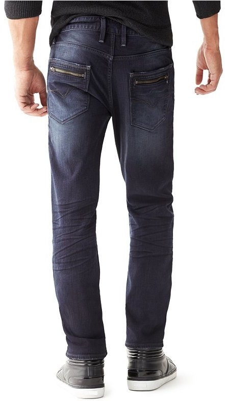 GUESS Slim Tapered Jeans In Dusty Indigo Destroy Wash, $128, GUESS