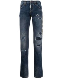 Philipp Plein Studded Patchwork Straight Leg Jeans