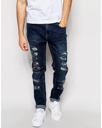 WÅVEN Waven Jeans Valtar Drop Crotch Skinny Tapered Fit Trash Blue Dark Extreme Rips