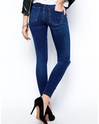 Asos Jameson Low Rise Denim Jeggings In Dark Wash With Ripped Knee