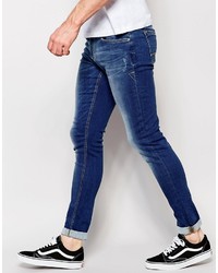 Blend of America Blend Jeans Lunar Super Skinny Fit Distressed Mid Wash