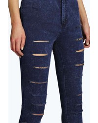 Boohoo Lara High Rise Acid Wash All Over Ripped Jeans