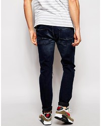 Asos Brand Stretch Slim Jeans In Dark Wash With Knee Rips