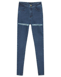 ChicNova Dark Blue High Waist Holes Jeans