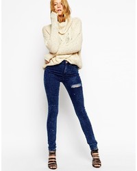 Asos Collection Ridley Skinny Jeans In Darla Dark Acid Wash With Thigh Rip