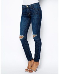 Current/Elliott Current Elliott Ankle Skinny Jeans With Knee Rips Blue