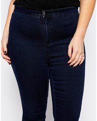 Asos Curve Rivington Ankle Grazer Jeggings In Washed Blue Black With 1 Rip