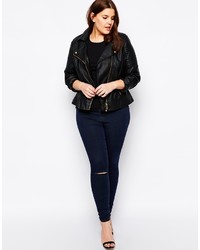 Asos Curve Rivington Ankle Grazer Jeggings In Washed Blue Black With 1 Rip