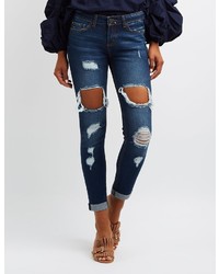 Charlotte Russe Destroyed Cuffed Skinny Jeans