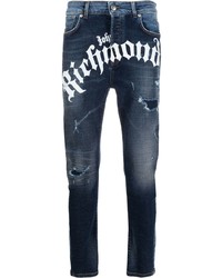 John Richmond Distressed Logo Print Skinny Jeans