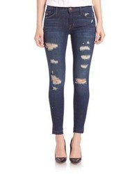 J Brand Distressed Low Rise Cropped Skinny Jeans
